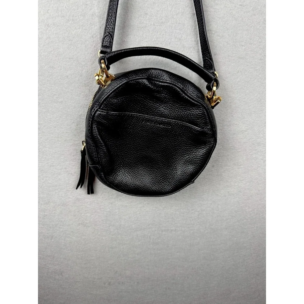 Vince Camuto Black Pebbled‎ Leather Round Crossbody Bag Gold Hardware Top Handle